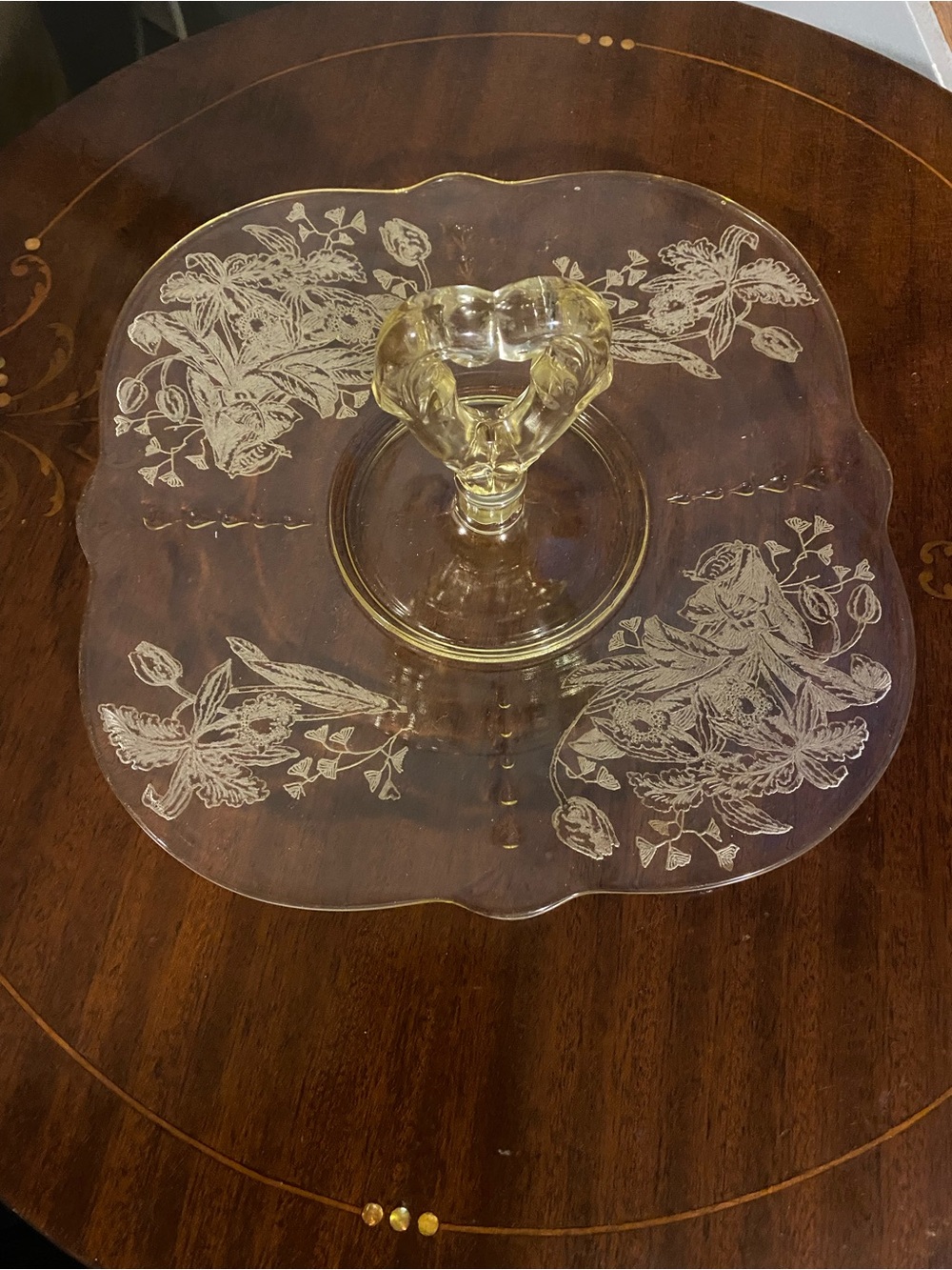 Vintage yellow depression glass sandwich serving plater from 1930’s